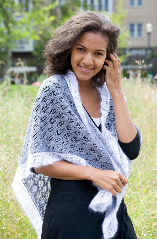 Granite and Cloud Lace Triangle Wrap title=